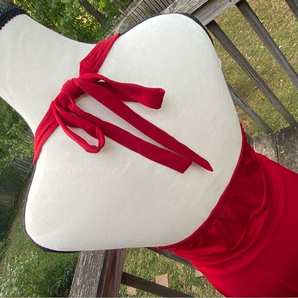 Ronni Nicole by Ouida Women's Ruched Waist Halter Dress Medium Cherry Red Retro - Picture 5 of 5